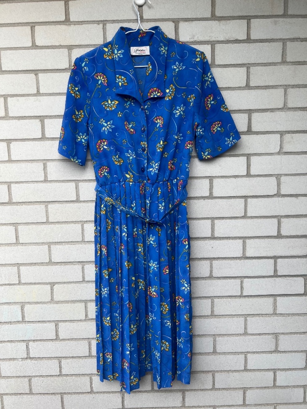 Vintage Blue Floral Dress Size 8 Shirtdress Florentine Petites 80s 90s
